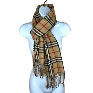 Beige Plaid Pashima Cashmere Unisex Scarf Women’s Men’s Luxurious Soft